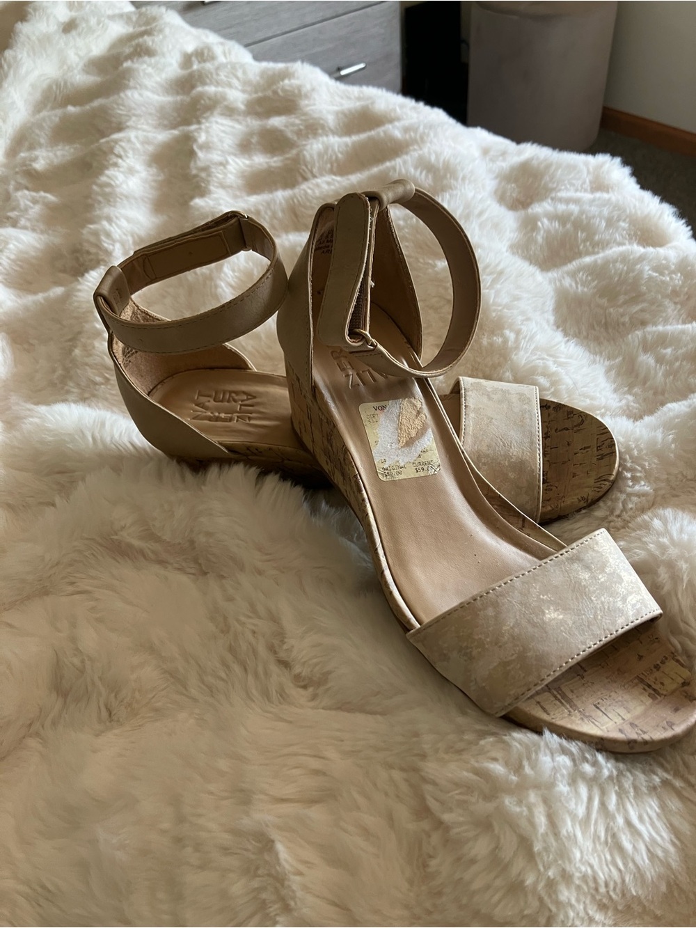Naturalizer Beige Open-Toe Ankle-Strap Wedge Sandals